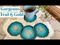 Gorgeous Teal and Gold Geode Resin Coasters