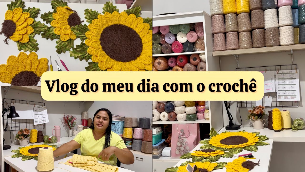 Um dia comigo no crochê /produzindo jogo de banheiro girassol 🌻 