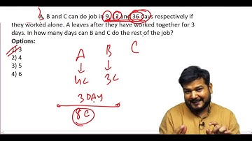 Q70. A, B and C can do job in 9, 12 and 36 days respectively if .........? (#SSCCGL Maths Questions)