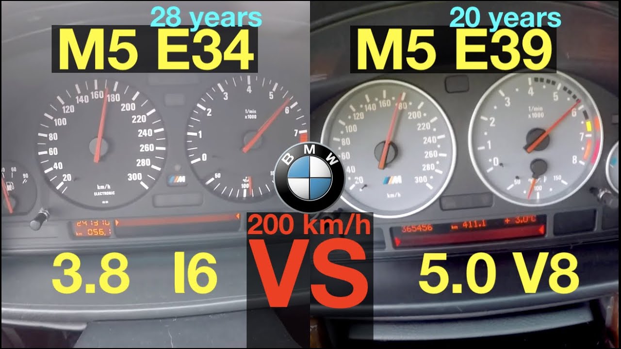 INSANE ACCELERATION BATTLE | BMW M5 3.8 E34 vs BMW M5 E39 5.0 | 340 vs ...