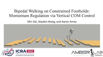 Bipedal Walking on Constrained Footholds: Momentum Regulation via Vertical COM Control