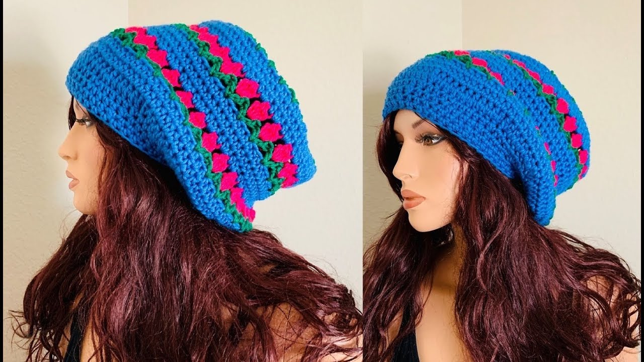 How to Crochet Slouch Beanie Hat Pattern #1008│by ThePatternFamily ...