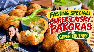 Crispy Sabudana Aloo Pakora with Tangy Green Chutney | Vrat Special Fasting Recipe