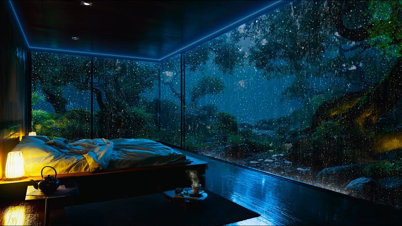 Gentle Rain Sounds for Sleep: Heavy Rain & Lazy Thunder on a Cozy Cabin in the Lush Green Jungle