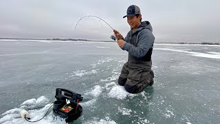 The Most Insane Ice Fishing WALLEYE Bite! (Must Watch)