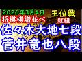 将棋棋譜並べ▲佐々木大地七段ー△菅井竜也八段 伊藤園お～いお茶杯第67期王位戦挑戦者決定リーグ紅組「主催：新聞三社連合、日本将棋連盟、特別協賛：株式会社伊藤園」