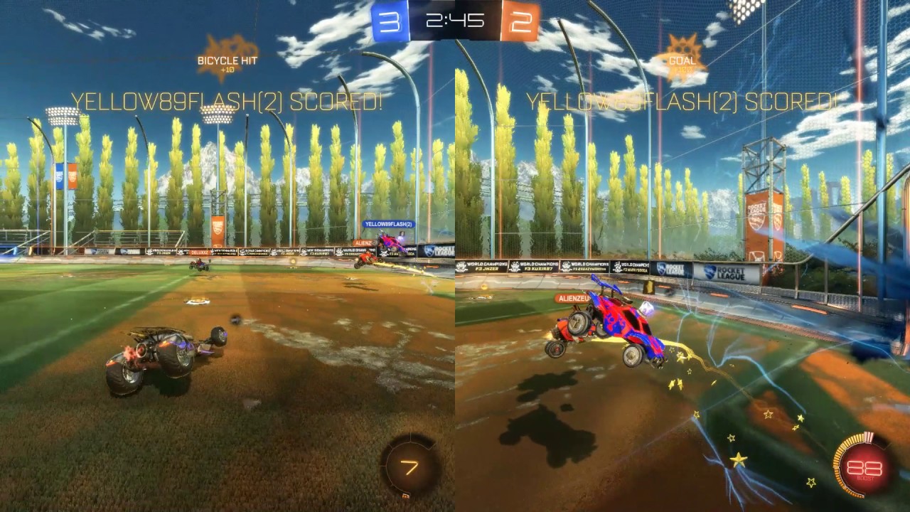Rocket League very intense online split screen game with overtime YouTube