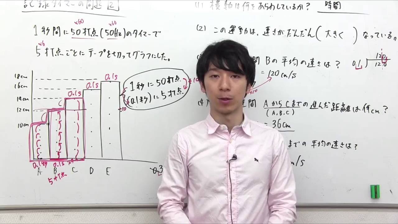 中学3年 理科 テスト対策 運動とエネルギー 7 計算問題 記録タイマー打点とグラフ Youtube