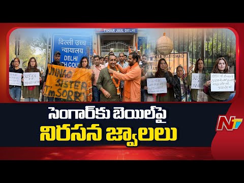 Protests Erupt at Delhi HC Over Bail to Unnao Ra*pe Convict Kuldeep Singh Sengar | NTV Telugu - NTVTELUGU