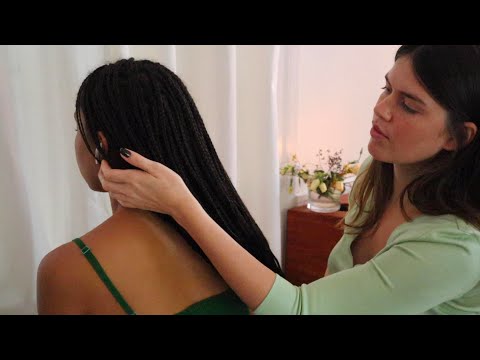 ASMR relaxing braided hair play and tingly scratching on Adrianna
