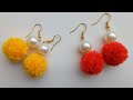 DIY/Pom pom earrings/Pom pom dangle earrings/making pompom with pearl earring/Earrings/pom poms