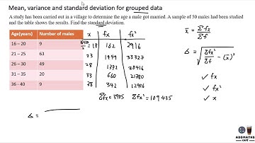Mean, variance and standard deviation for grouped data