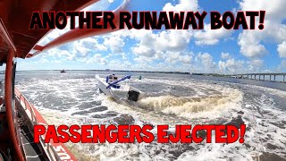 Runaway Boat Near The Roosevelt Bridge in Stuart Florida Passengers Ejected from Broken Steering!