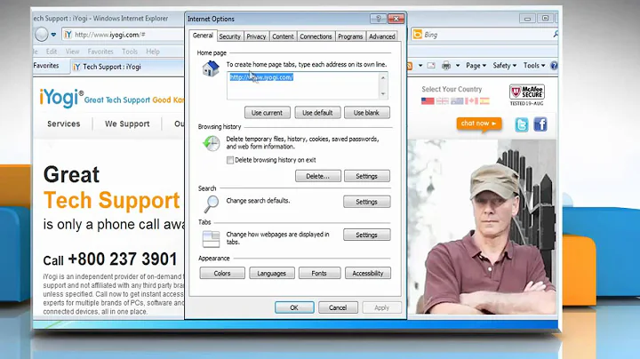 Internet Explorer® 8: How to reset the default home page on Windows® 7?
