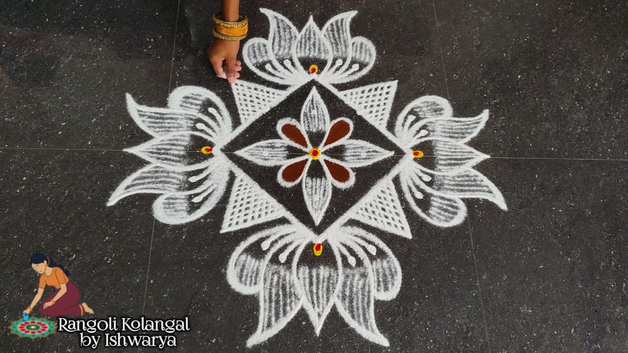 Beautiful Lotus Padi Kolam Design  | 5*1 Creative Rangoli | Padi Kolam Muggulu | Rangoli Kolangal