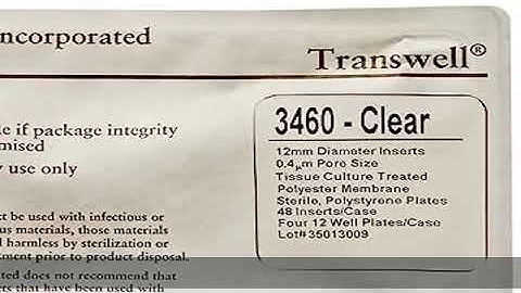 Corning Transwell 3460 Polystyrene Membrane Insert, Sterile, Clear, 12mm Membrane Diameter, 0.4µm M