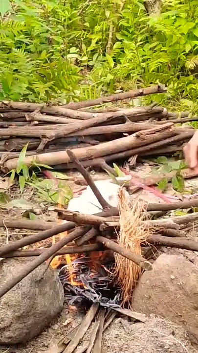 membuat api unggun untuk keperluan memasak hutan