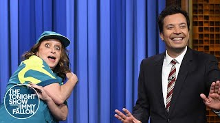 Thumbnail for Rachel Dratch Interrupts Jimmy's Monologue as Australian Olympic Breakdancer Raygun | Tonight Show