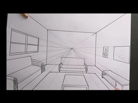 Oda Çizimi kolay / Tek nokta perspektifli / How to draw a room in 1-point perspective easy