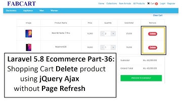 Laravel 5.8 Ecommerce Part-36: Shopping Cart Delete product using jQuery Ajax without page refresh