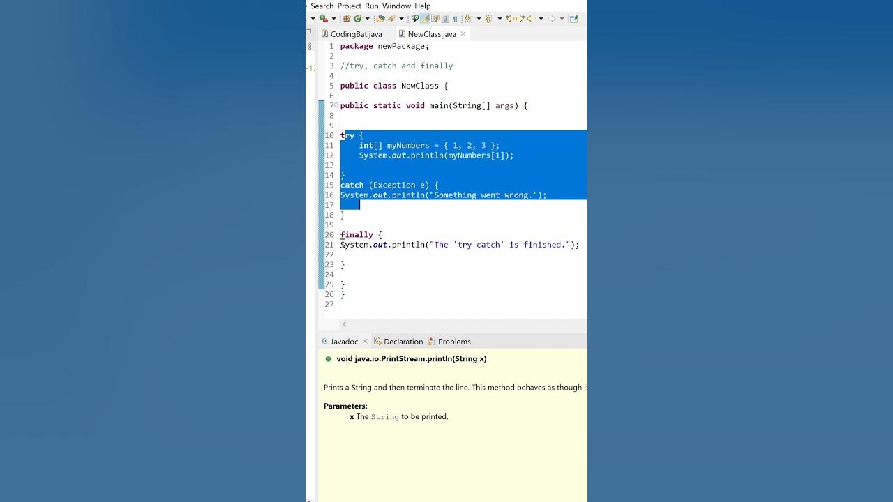 try catch finally java example #shorts #youtubeshorts #java - YouTube