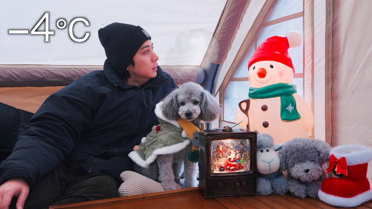 ⛺️愛犬と−４℃の冬の森でクリスマスキャンプ｜快適なエアーテントでお篭りテント泊