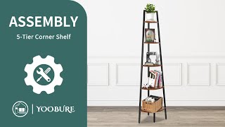 🛠️Yoobure Corner Shelf, 5-Tier Corner Bookshelf with Metal Frame Shelves Assembly Video