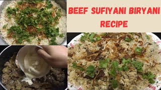 बीफ सूफियानी व्हाइट बिरयानी बना ने का आसन तारेका |  Eid Special Recipe| White Mutton Biryani