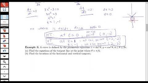 Finding horizontal and vertical tangents to parametric curves (Section 10.2, part 2)