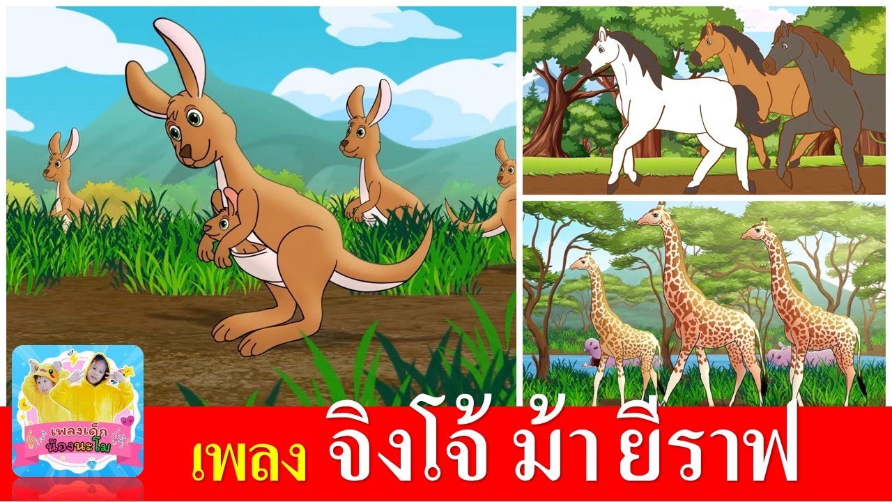 เพลงเด็ก จิงโจ้ ม้า ยีราฟ | จิงโจ้กระโดดดึ๋งดึ๋ง | ม้าวิ่งกรับกรับ | ยีราฟคอยาว