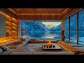 Smooth jazz music and crackling fireplace sound  relaxing jazz background music in cozy flat space