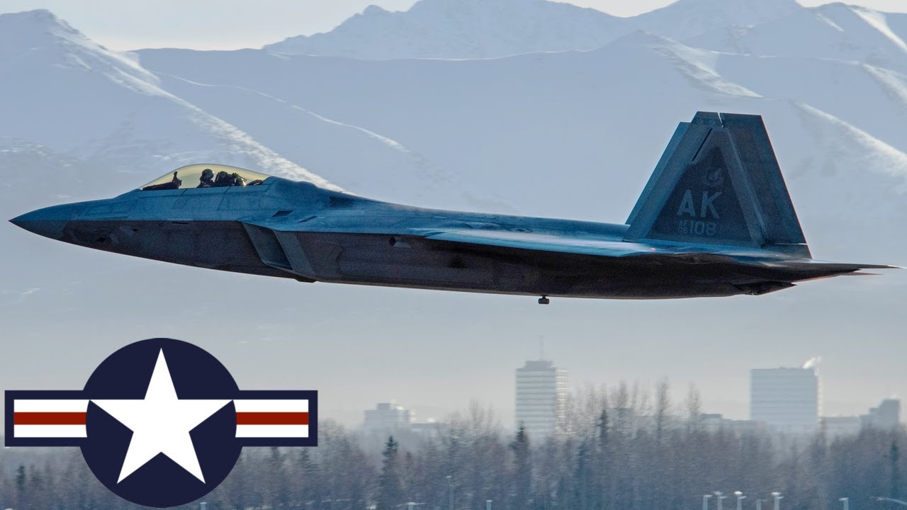Anchorage Raptors US Air Force. F-22 Raptor fighters. Military exercises at Anchorage ...