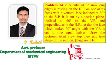 problem 14.3, sections of solids solutions (Engineering drawing by N.D.BHATT textbook)