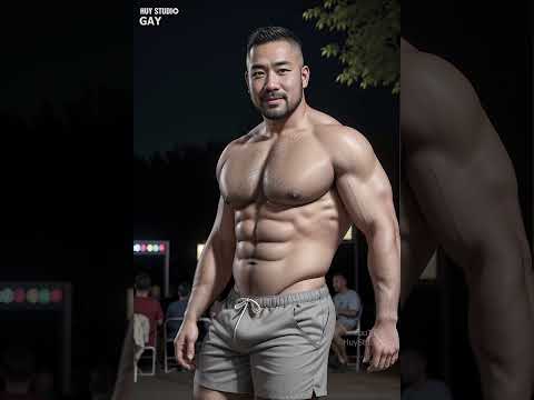 Burly Asian man at the outdoor cinema | Lookbook 193