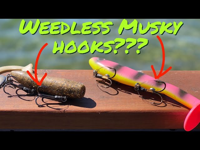 WEEDLESS MUSKY FISHING TREBLE HOOKS! review and underwater footage