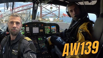 Offshore flying AW139, no music, actual ATC. landing and take off #aviation