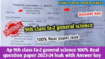 💯real ap 9th class fa2 general science question 2023|9th class science fa2 question paper 2023-24