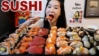 Mive Sushi Feast Salmon & Tuna Nigiri Sushi, Sushi Rolls, Seafood - Japanese Food Mukbang Asmr