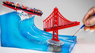 Tsunami wave hits the Golden Bridge -San Andreas Movie Diorama /How to Make/Epoxy Resin Art/DIY