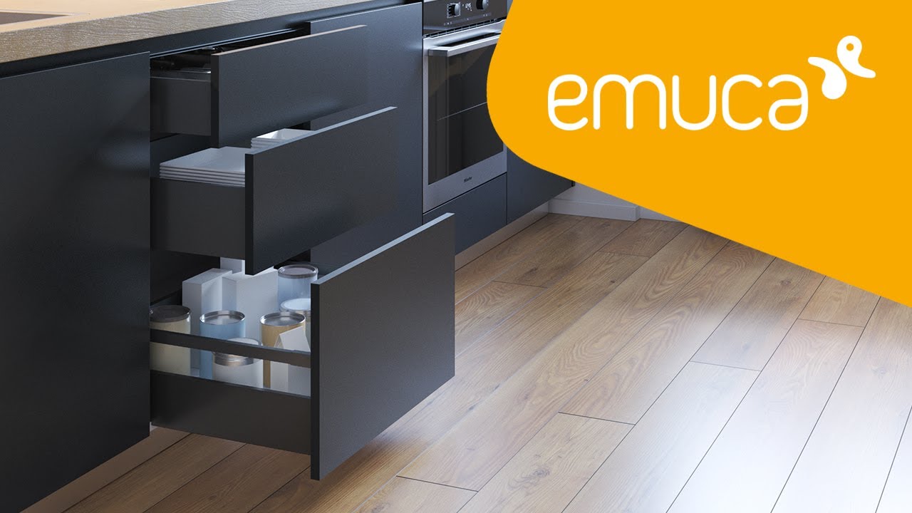 Kit syst/ème tiroir pour cuisine ou salle de bain avec coulisses /à extraction total et fermeture amortie Emuca hauteur 138mm et profondeur 300mm Gris anthracite