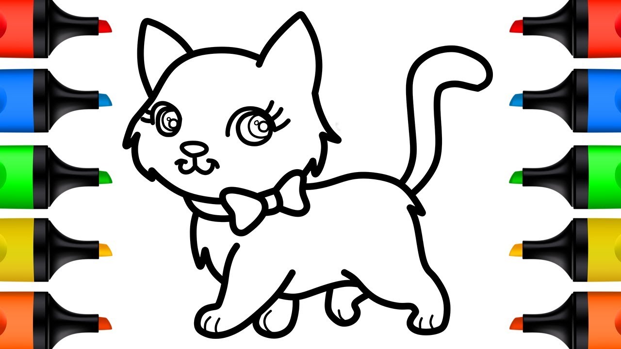 How To Draw Cat Coloring Pages For Kids Drawing Videos Learn Colors For Baby Youtube