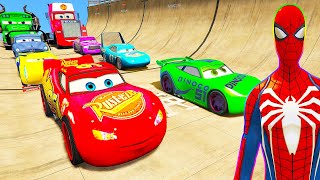 Spiderman Mcqueen Multi Ramp Challenge ! Superhero Hulk Heroes Car Planes And Boats Car Race - Gta V