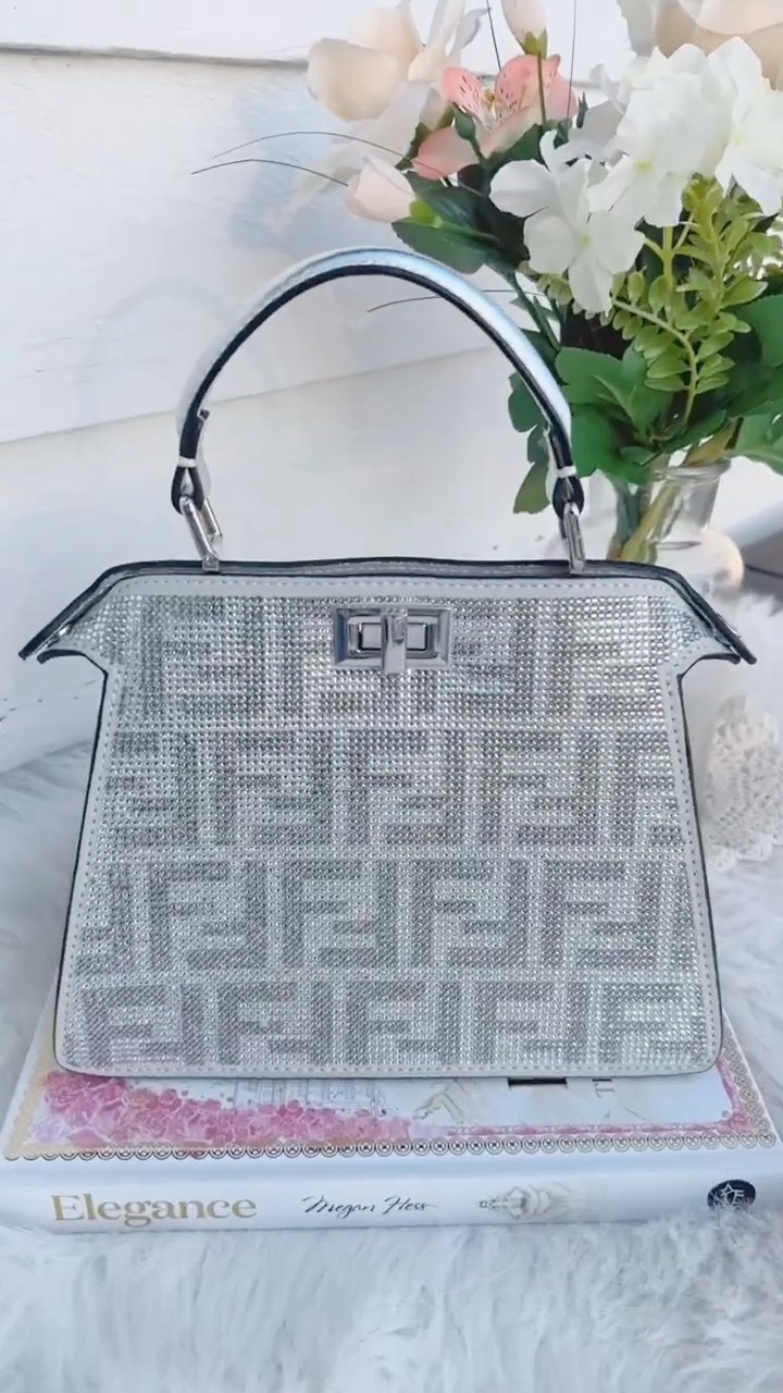 Fendi Peekaboo ISeeU Petite Silver leather bag with crystal
