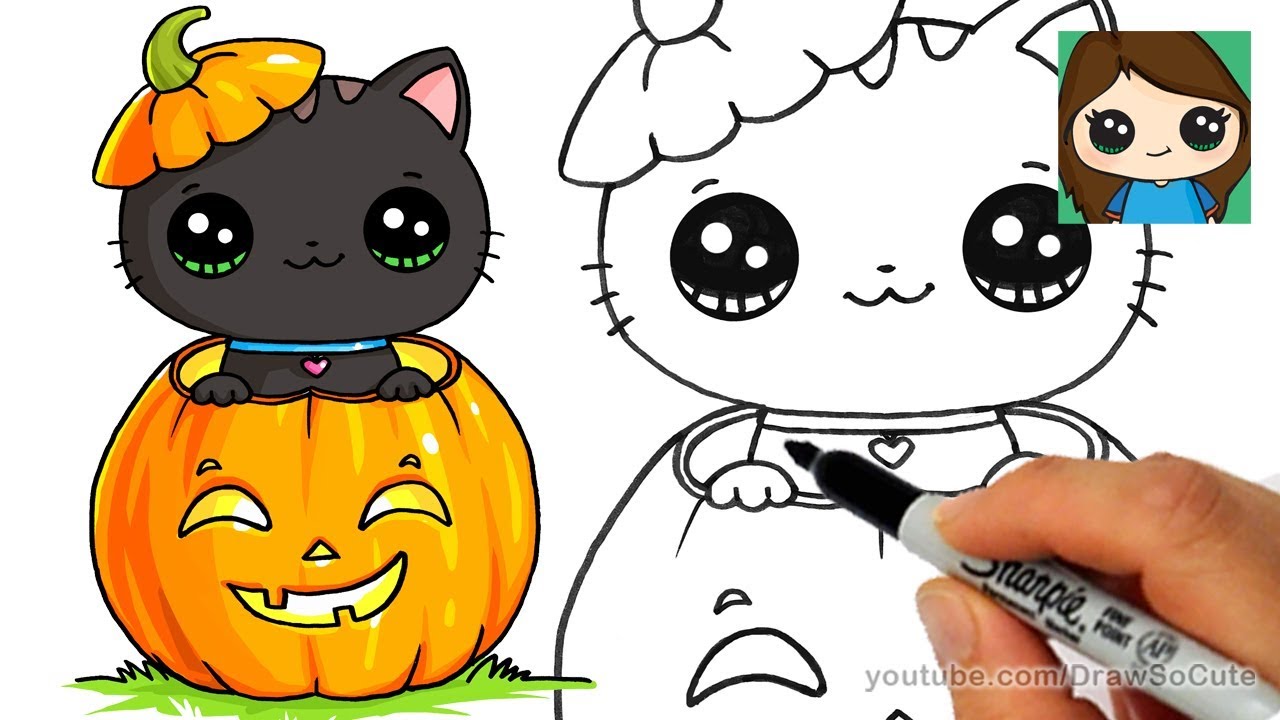 How to Draw a Kitten for Halloween Easy - YouTube