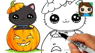 How to Draw a Kitten for Halloween Easy - YouTube