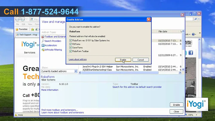 How to enable add-ons in Internet Explorer® 8 on Windows® XP