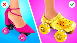 🛼I MADE COOL SHOES WITH WHEELS! Rich vs Broke Students⚡️ Amazing Clothes Hacks \& Tips by 123 GO!