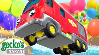 Catch The Flying Fire Truck! Rainbow Color Balloon Rescue | Best Cars & Truck Videos For Kids