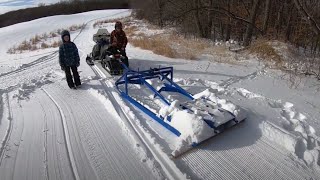 How To Groom Cross Country Ski Trails With Homemade Versus Commercial Groomer!  ABR Trails Groomer.