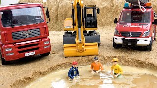 Bibo Play With Toy Fire Truck Excavator Dump Truck - Funny Stories Construction Vehicle Collection